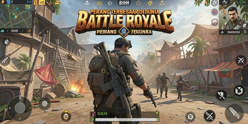 Tangkapan layar gameplay 8HHH menampilkan pertempuran seru dalam mode Battle Royale.