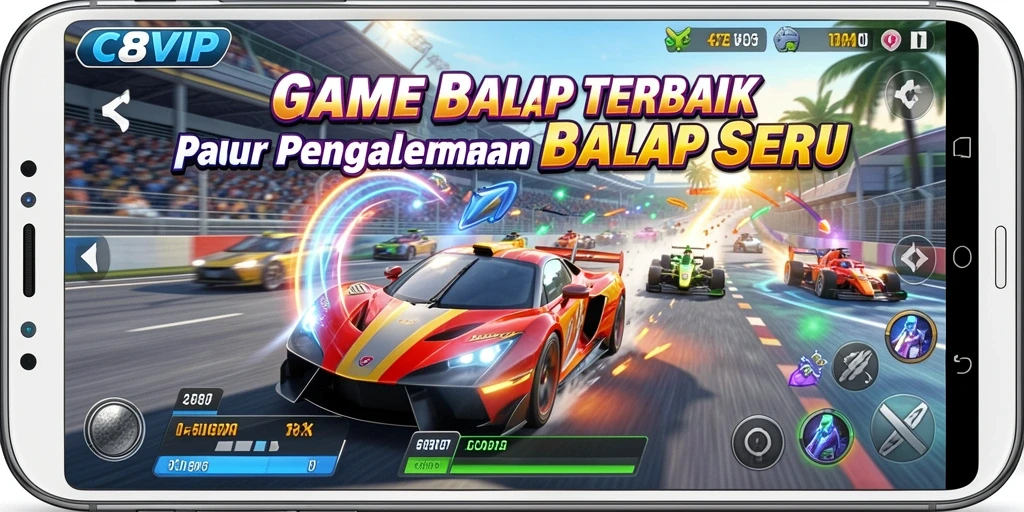 Screenshot gameplay C8VIP yang menampilkan balapan seru dan grafis yang mengesankan.