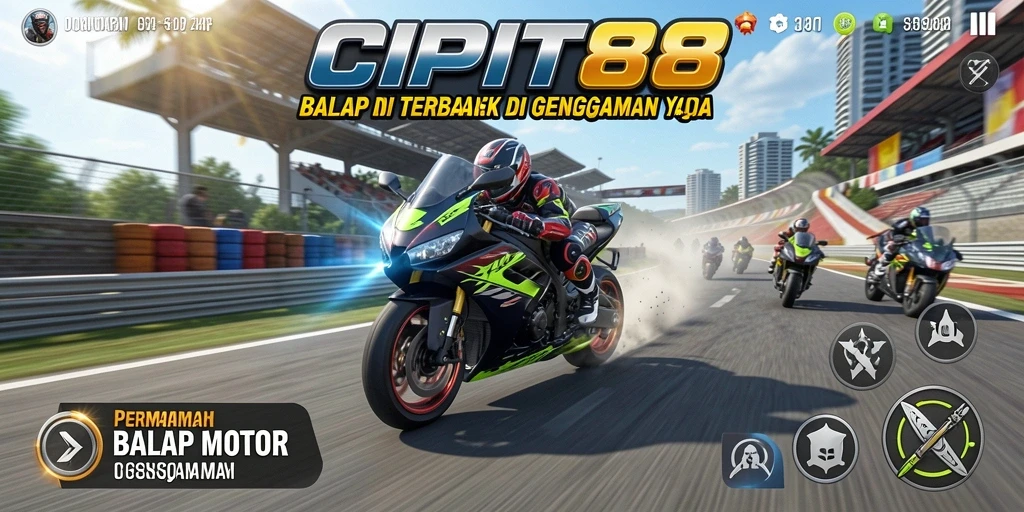 Screenshot gameplay <strong>CIPIT88</strong> menampilkan aksi balap motor yang mendebarkan.