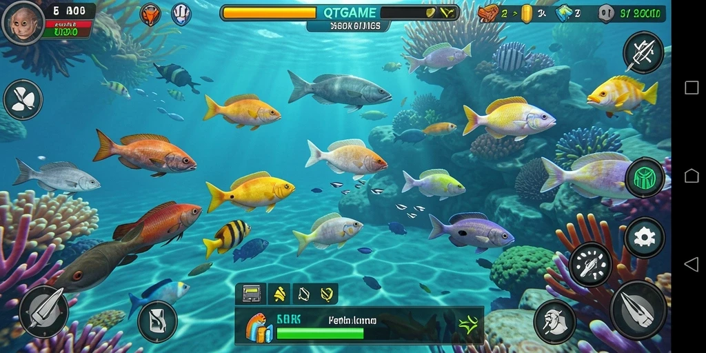 Screenshot gameplay QTGAME dengan aksi tembak ikan yang mendebarkan.