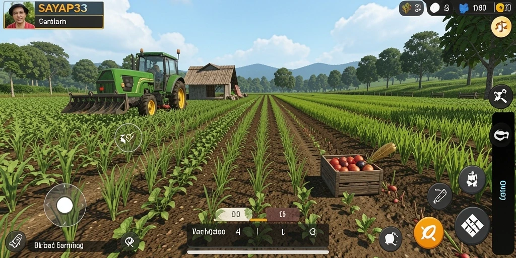 Screenshot utama SAYAP33 menampilkan proses gameplay bertani yang seru.