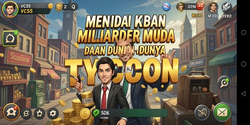 Tampilan gameplay <strong>VC55</strong> yang penuh strategi dan tantangan mengelola bisnis.